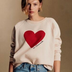 Sezane LA CHAMADE SWEATSHIRT in Red/Cream Size Small